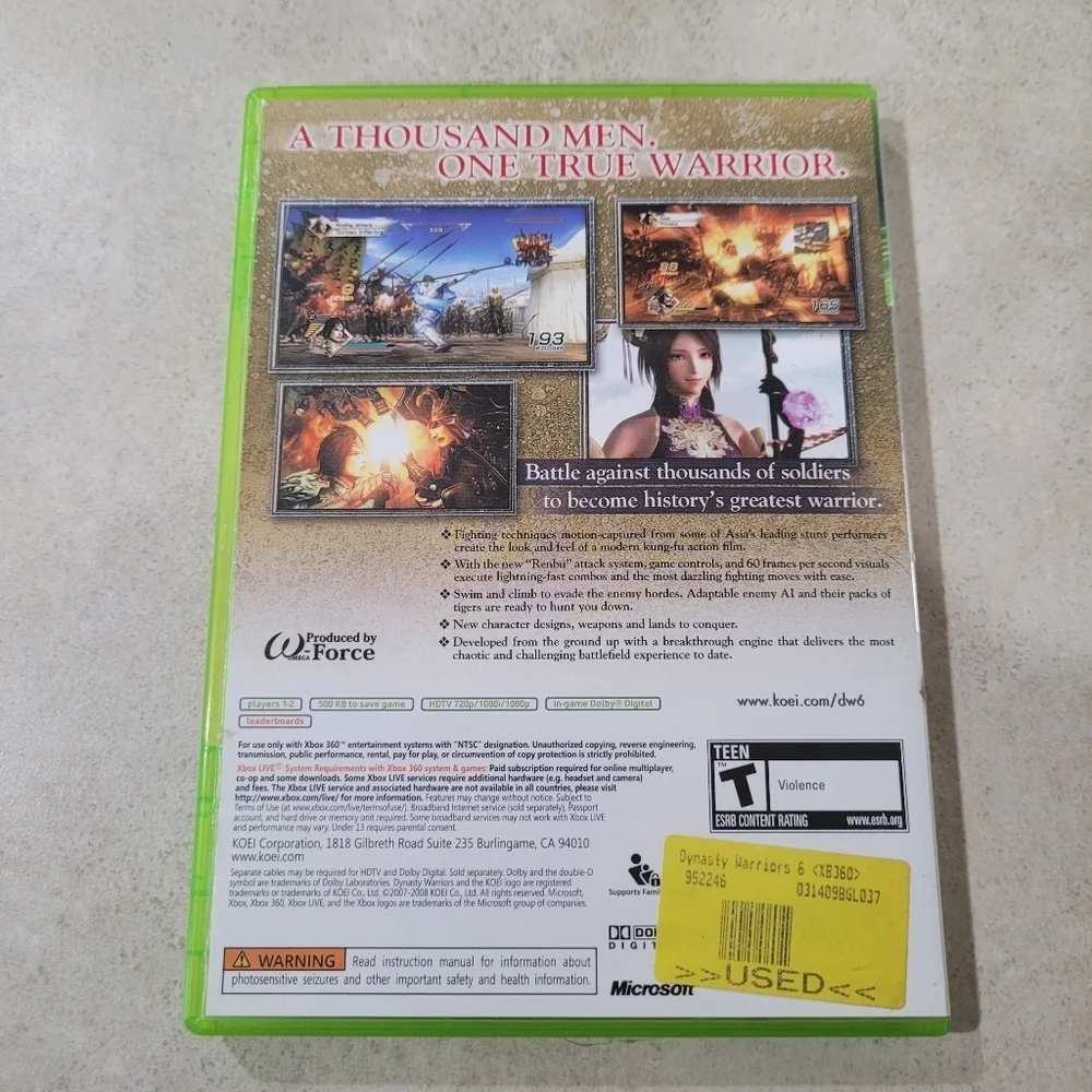 Dynasty Warriors 6 Microsoft Xbox 360 Live